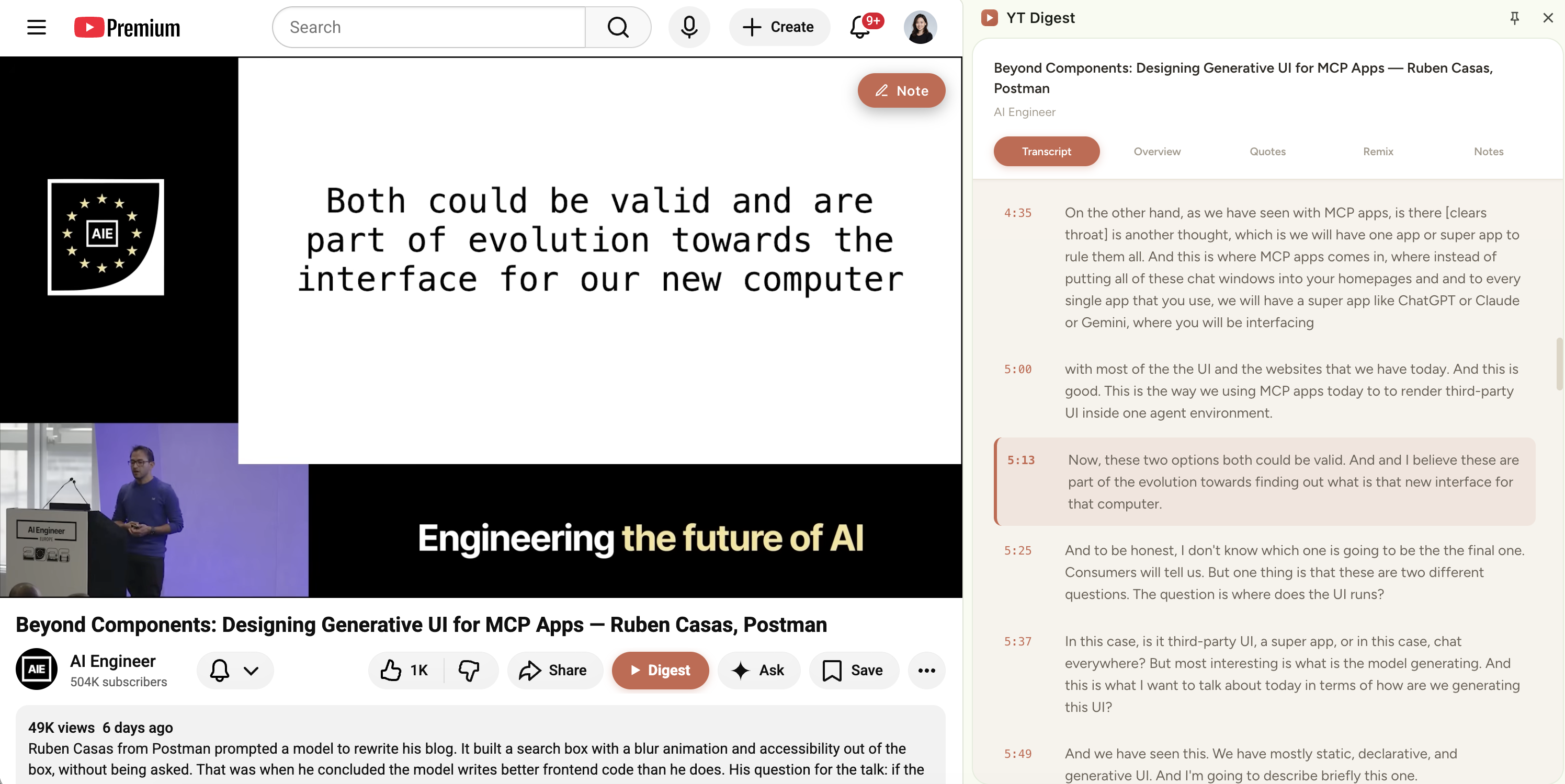 YouTube Digest demo screenshot